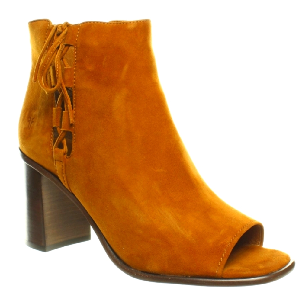 Frye Womens Amy Side Ghillie Suede Open Toe Heeled Booties Luxury Designer #761
